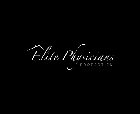 A black and white photo of the logo for elite physicians properties.